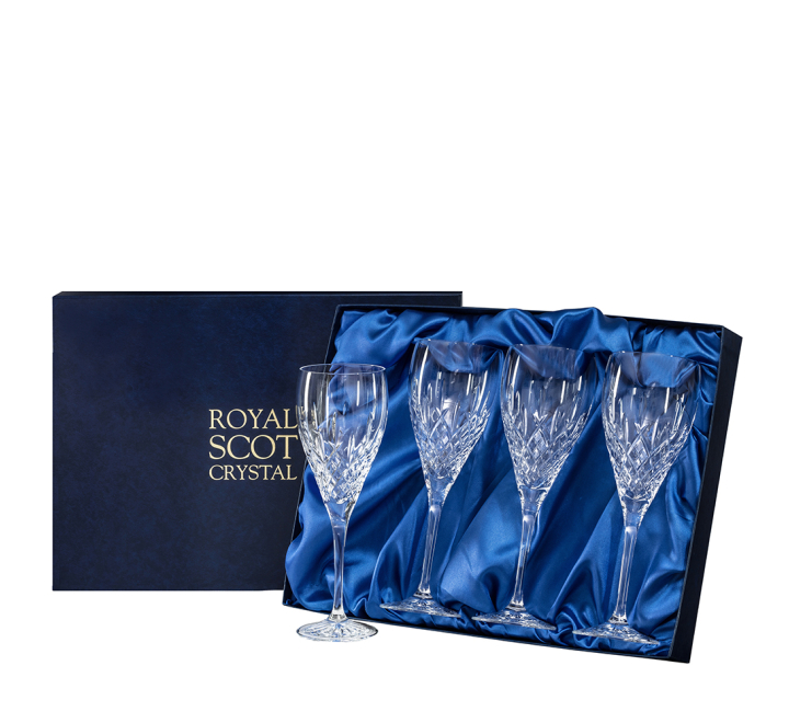 London 4 Large Crystal Wine Glasses 238mm (Presentation Boxed